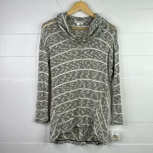 JOHN PAUL RICHARD Cream Black 3/4‎ Sleeve Rolled Neck Tunic Top Shirt Size Small
